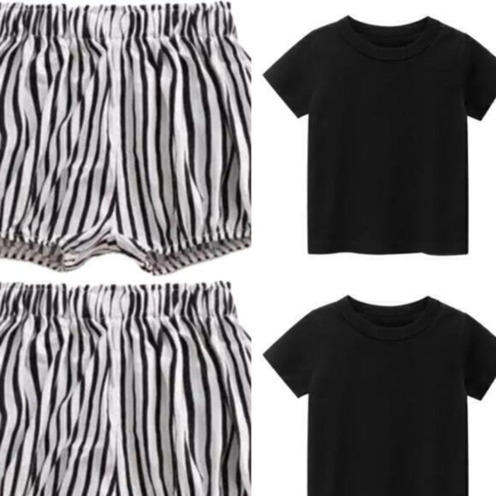 Lot of 2: New striped cotton shorts, black t-shirt 12-18 months